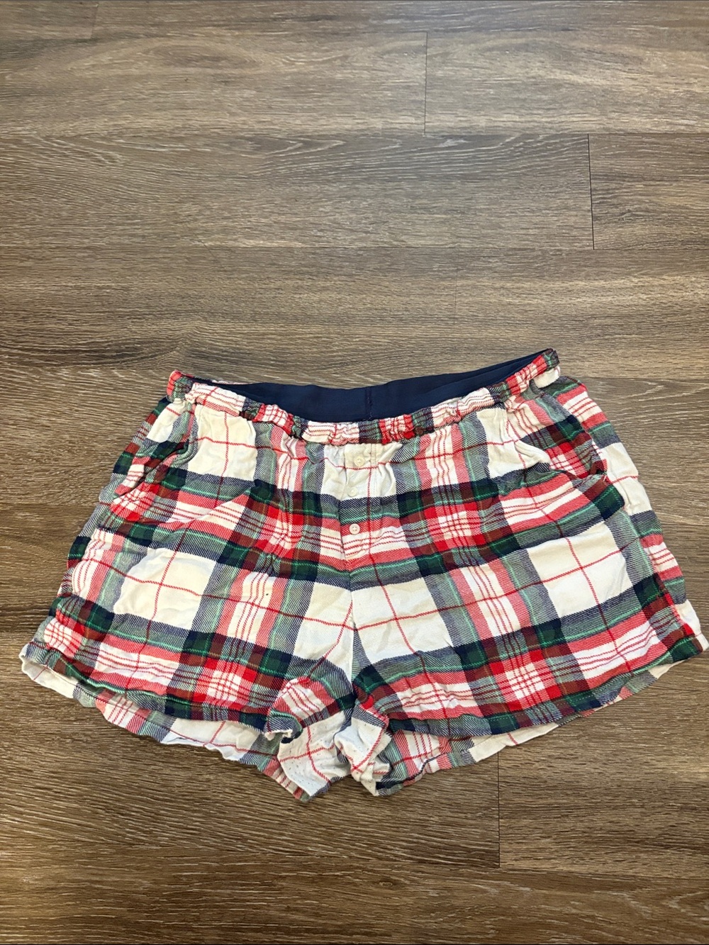 aerie Plaid Athletic Shorts in Red, Green & White